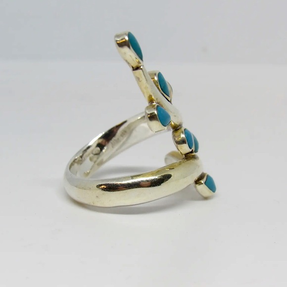 Dominique Dinouart Designs DDD Sterling Silver Turquoise Bypass Ring Sz 8.5 - Picture 3 of 6